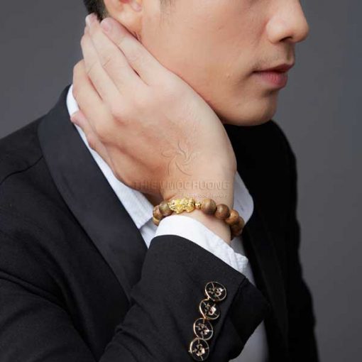 Pixiu agarwood beaded bracelet with 24k gold charm - classic - Thien Moc Huong