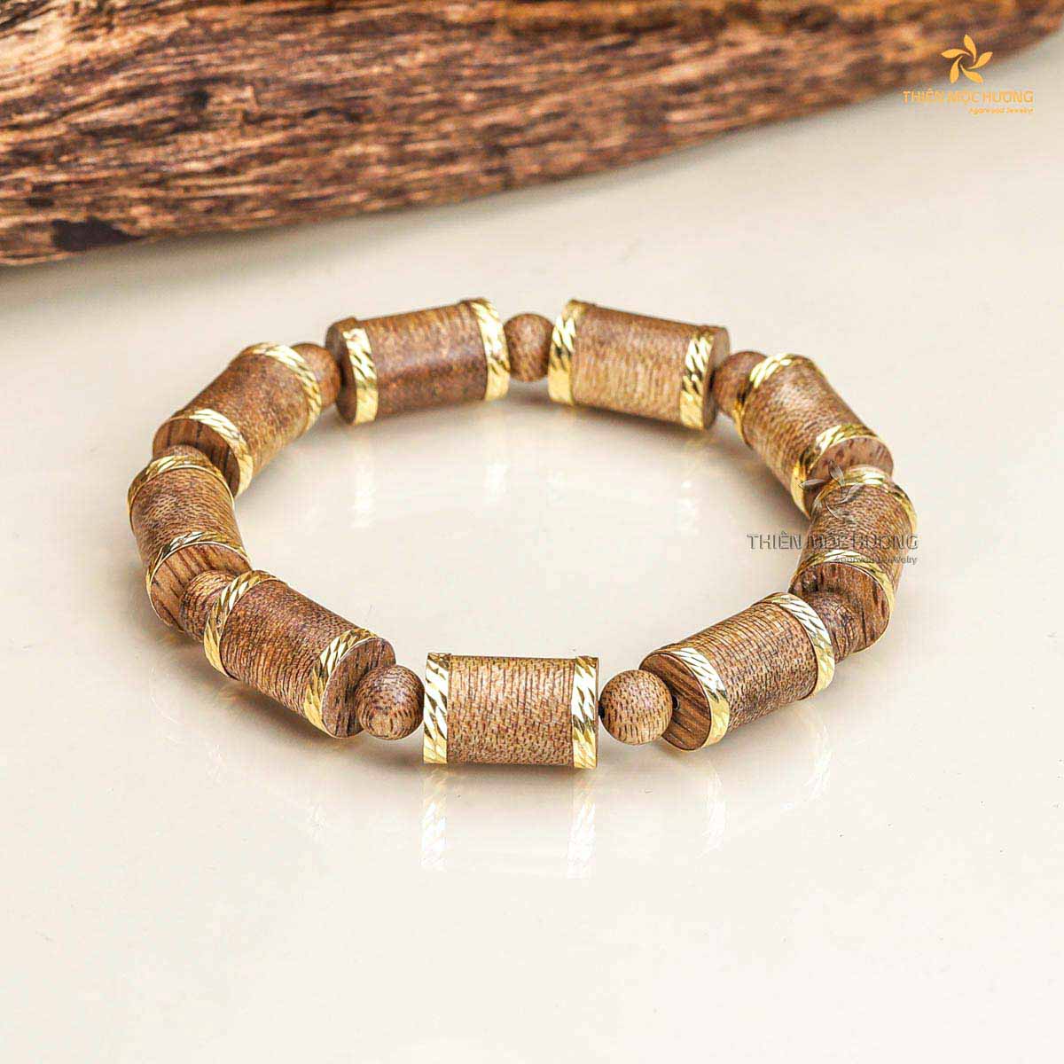 Golden Bamboo Agarwood Bracelet - Vietnamese Toc Agarwood