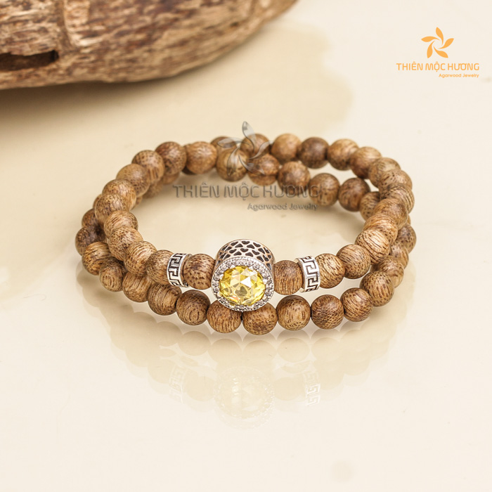 Agarmood Agarwood Bracelet - Yellow Charm - Vietnamese Toc Agarwood