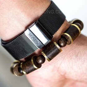 Golden bambo agarwood bracelet with 18k gold - premium - Thien Moc Huong