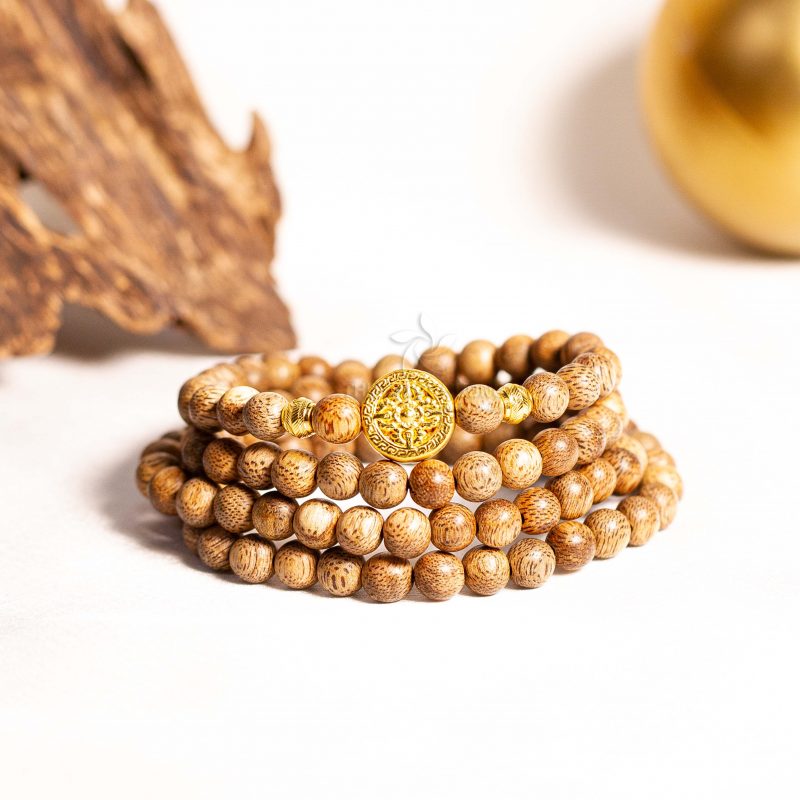 Four-leaf 108 beads mala agarwood bracelet with 24k gold - classic