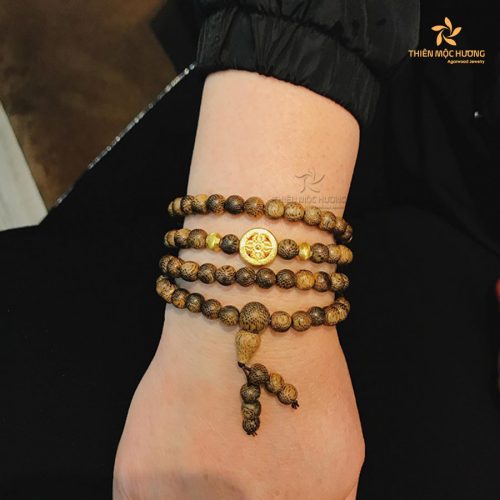 Four-leaf 108 beads mala agarwood bracelet with 24k gold - classic photo review