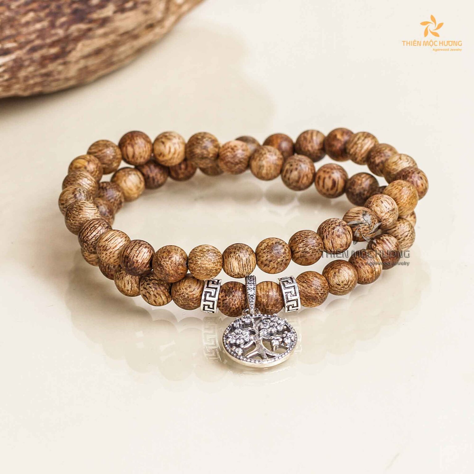 Happy Family Agarwood Bracelet with Silver S925 - Vietnamese Toc Agarwood - Thien Moc Huong