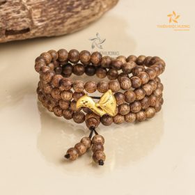 Nine-tailed fox 108 beads with 24K Gold Agarwood Bracelet - Vietnamese Toc Agarwood