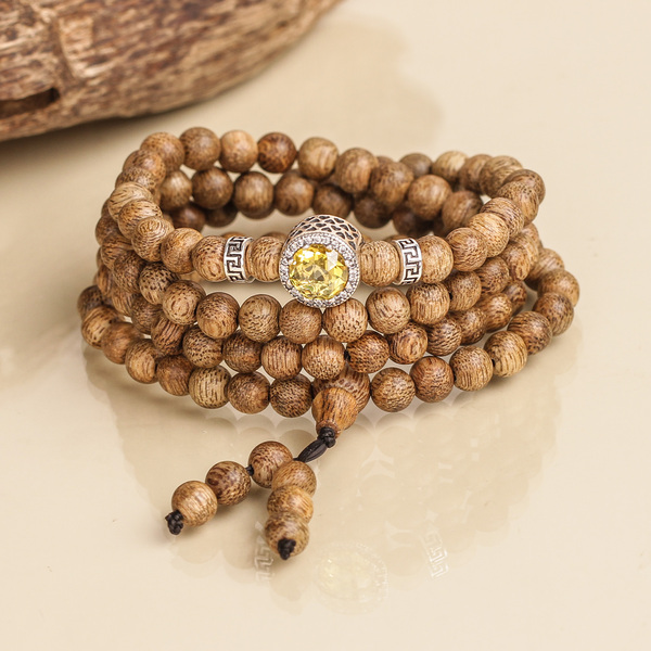 Agarmoon 108 beads mala Agarwood Bracelet - Yellow - Vietnamese Toc Agarwood