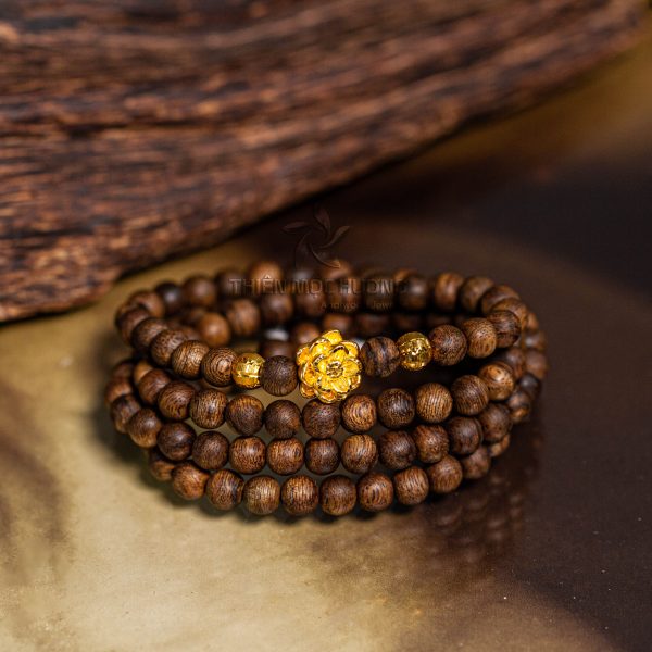 Blossom Philippines agarwood beaded bracelet with 24k gold charm