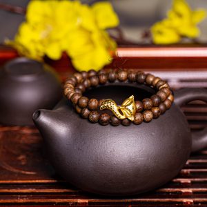 Philippines nine-tailed fox agarwood beaded bracelet with 24k gold charm - premium