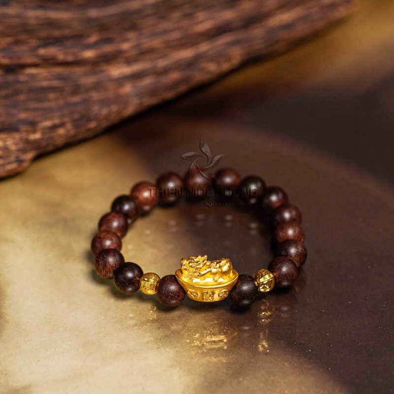 Philippines Pixiu Agarwood Bracelet with 24K Gold - Premium