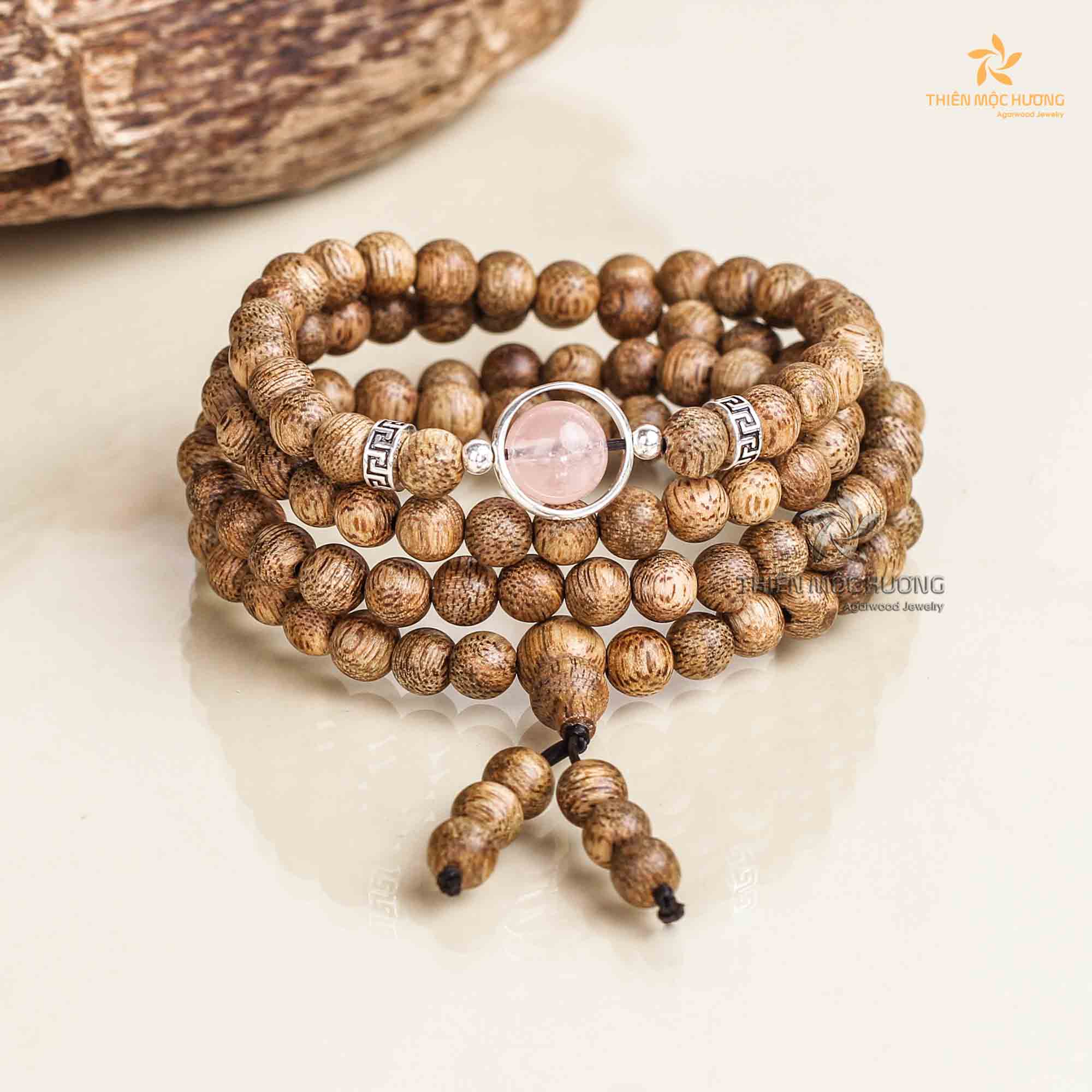 Starlight 108 mala beads Agarwood Bracelet - Pink Charm -Vietnamese Toc Agarwood