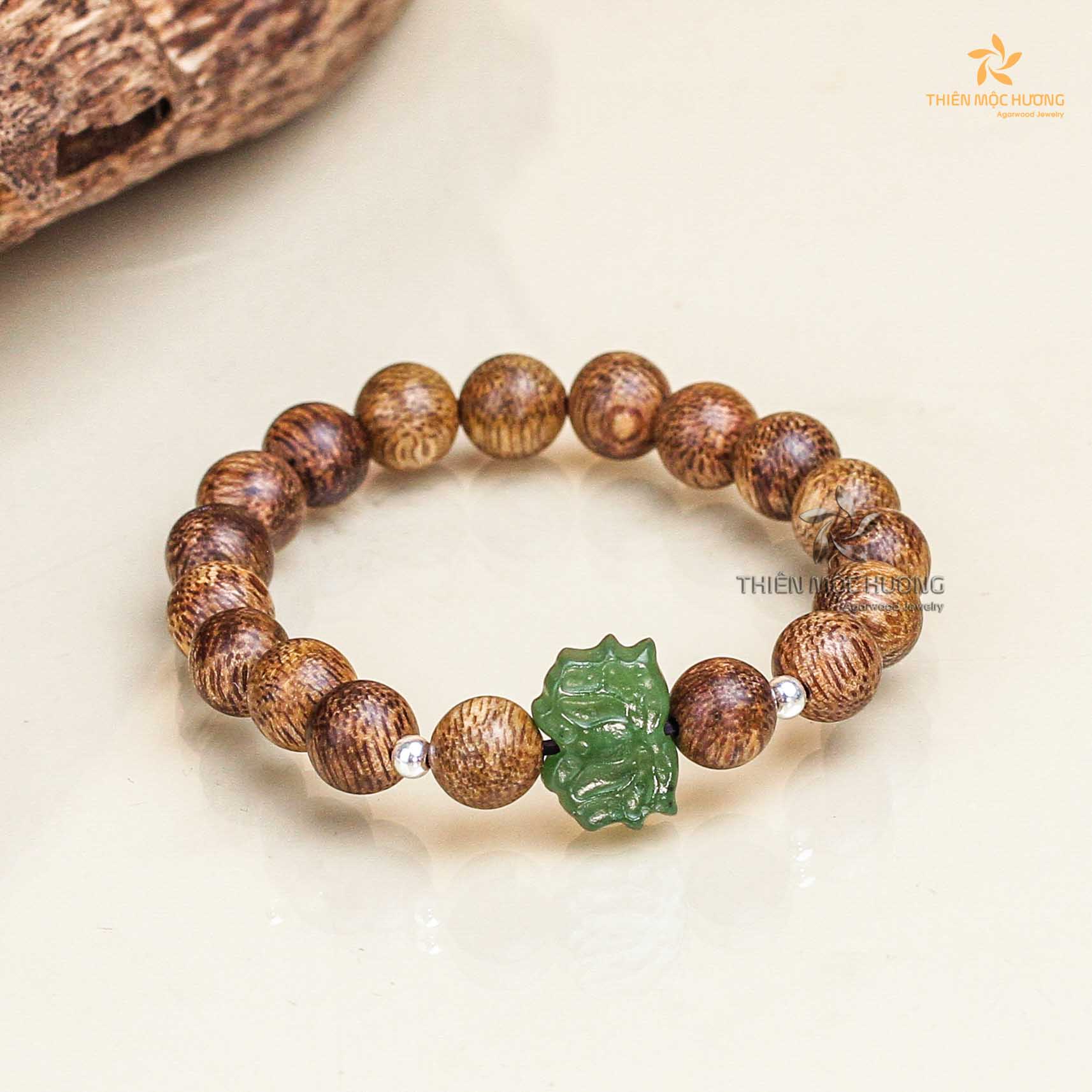 Jade Lotus Agarwood Bracelet - Vietnamese Toc Agarwood