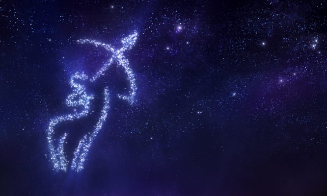 Sagittarius sign on space background