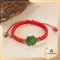 Red String Bracelet with Four-leaf Stone Charm – Classic - Thien Moc Huong