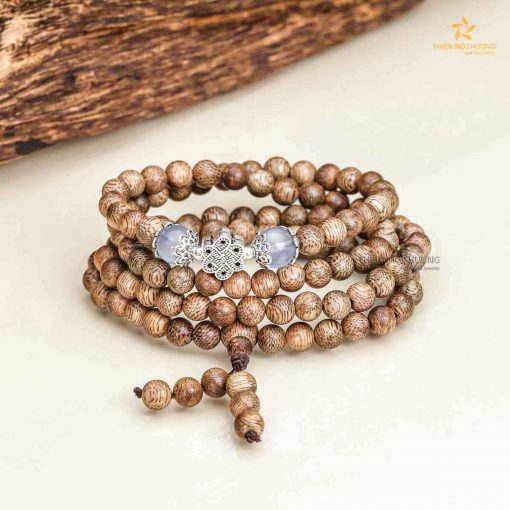 Compatible 108 mala beads Agarwood bracelet - Aquamarine - Vietnamese Toc Agarwood - Thien Moc Huong