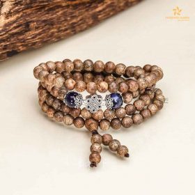 Compatible 108 mala beads Agarwood bracelet - Shapphire - Vietnamese Toc Agarwood - Thien Moc Huong