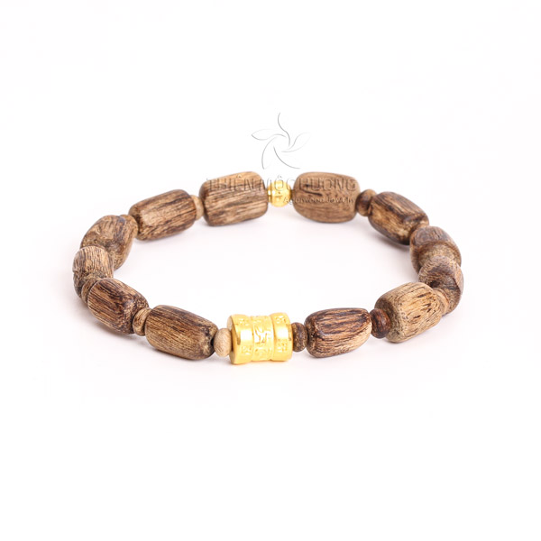 Unshaped agarwood bead with Tibet 24K Gold charm