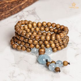 Four-leaf Clover 108 mala Bracelet with Gemstone - Vietnamese Agarwood