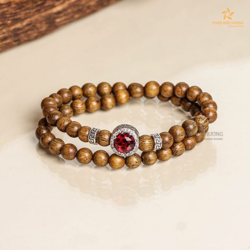 Agarmoon agarwood beaded bracelet with silver s925 Red Charm