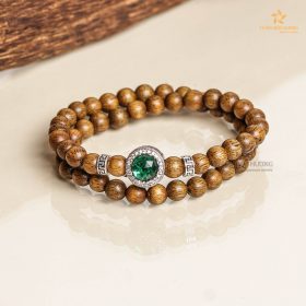 Agarmoon agarwood beaded bracelet with silver s925 Green Charm