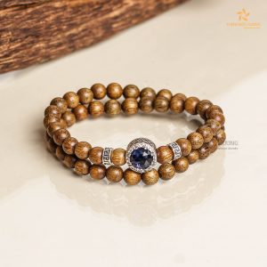 Agarmoon agarwood beaded bracelet with silver s925 Blue Charm