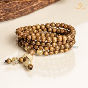 Four-leaf Clover 108 mala beaded agarwood bracelet with gemstone - Vietnamese agarwood