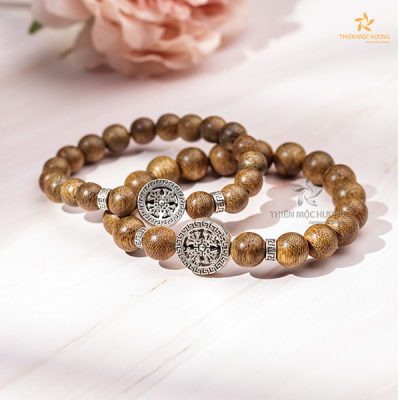 Double Four-leaf agarwood beaded bracelet with silver s925