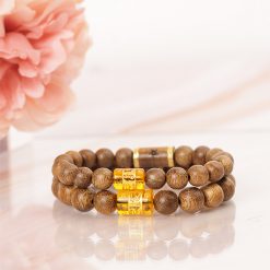 Double Tibet agarwood beaded bracelet with stone
