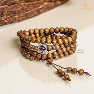 Agarwood bracelet 108 Minh Nguyet beads VN 12-14 Year Pink Charm