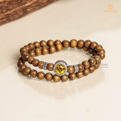 Agarmoon agarwood beaded bracelet with silver s925 Gold Charm
