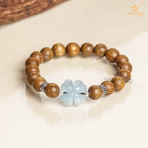 Four-leaf Clover agarwood beaded bracelet with gemstone - Vietnamese agarwood