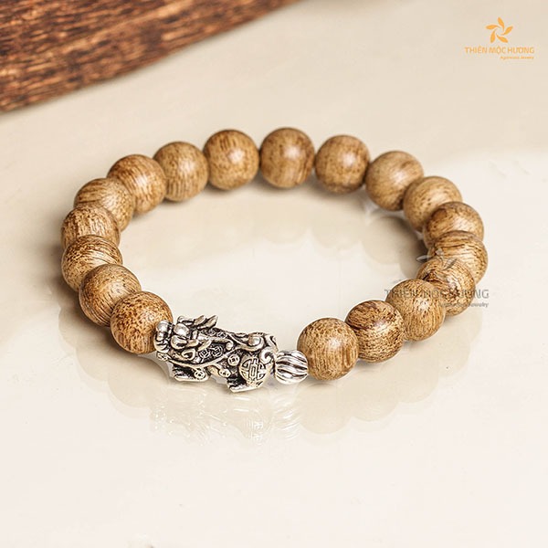Pixiu agarwood beaded bracelet with silver s925 – Indonesia