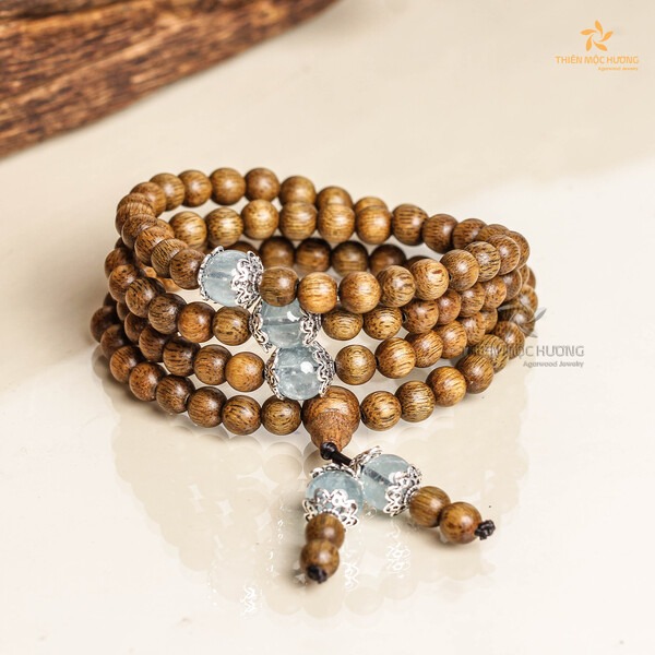 Gem 108 beads mala with birthstone – Vietnamese agarwood