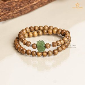 Double round Jade Lotus agarwood beaded bracelet
