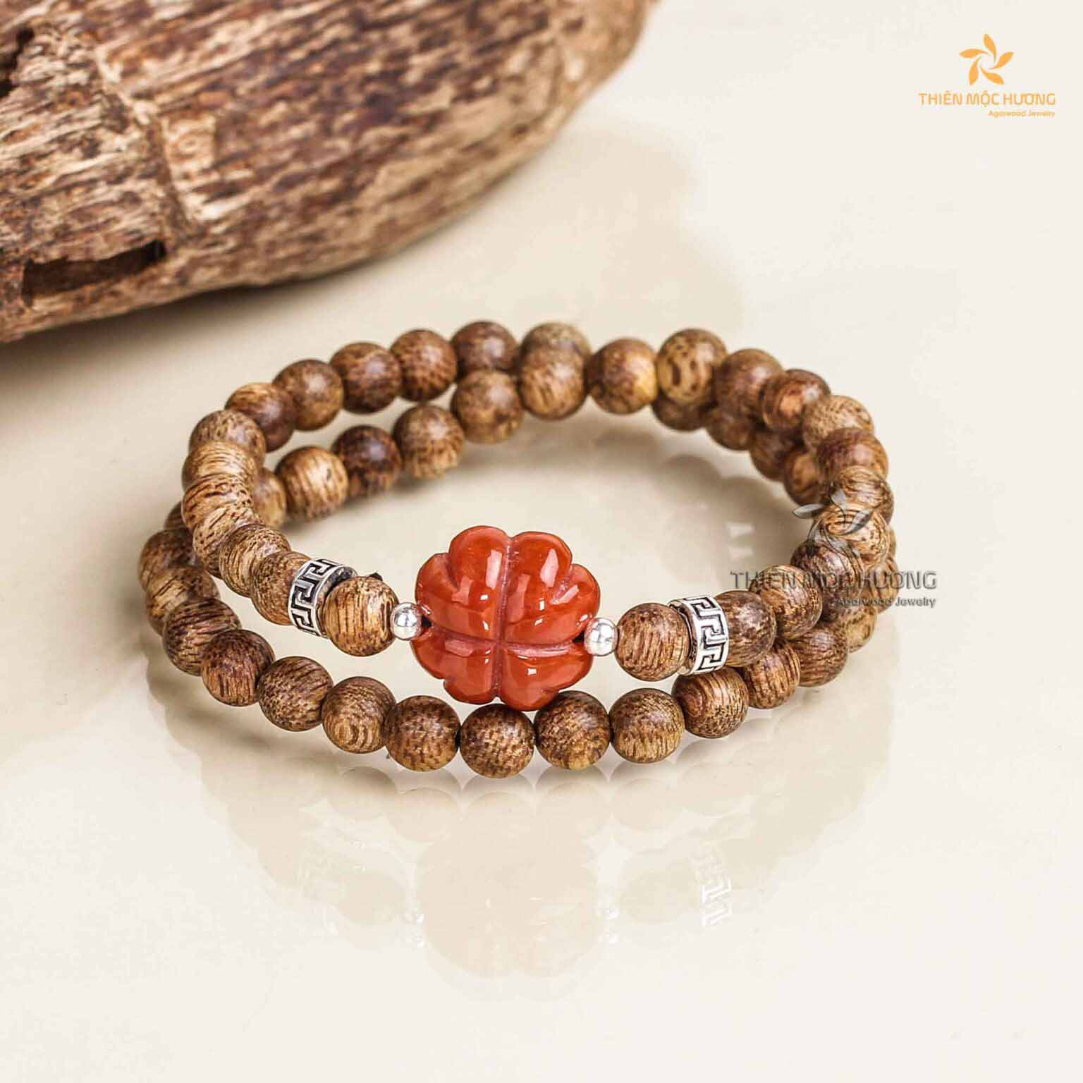 Four-leaf Double Agarwood Bracelet - Red - Vietnamese Toc Agarwood