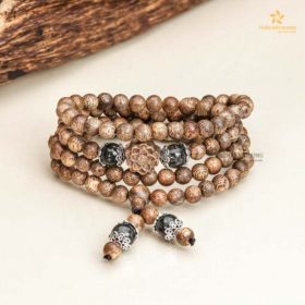 Lotus 108 mala beads Agarwood Bracelet with Gemstone - Black - Vietnamese Toc Agarwood