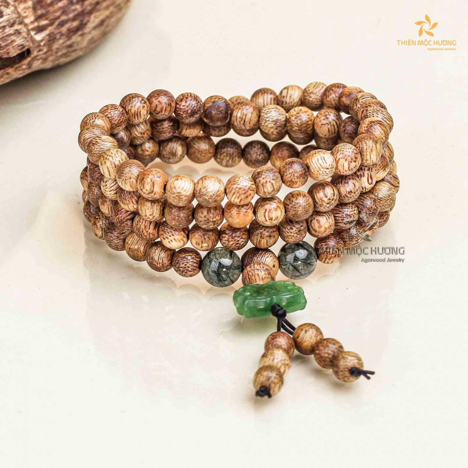 Jade lotus 108 mala beads bracelet Thien Moc Huong